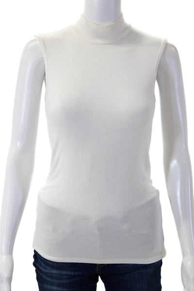 ATM Womens Basic Sleeveless Mock Neck Modal Blend Tank White Petite Size S