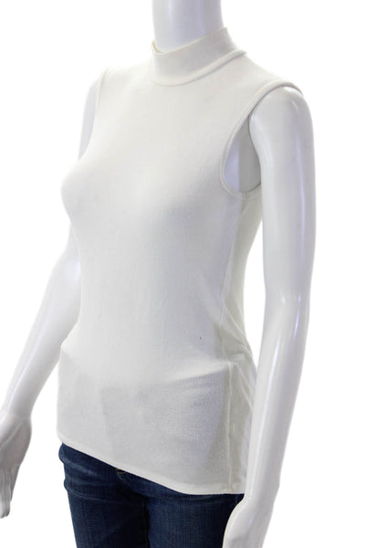 ATM Womens Basic Sleeveless Mock Neck Modal Blend Tank White Petite Size S