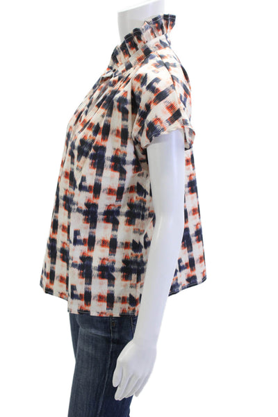 Never A Wallflower Womens White Geometric High Neck Short Sleeve Blouse Size XS