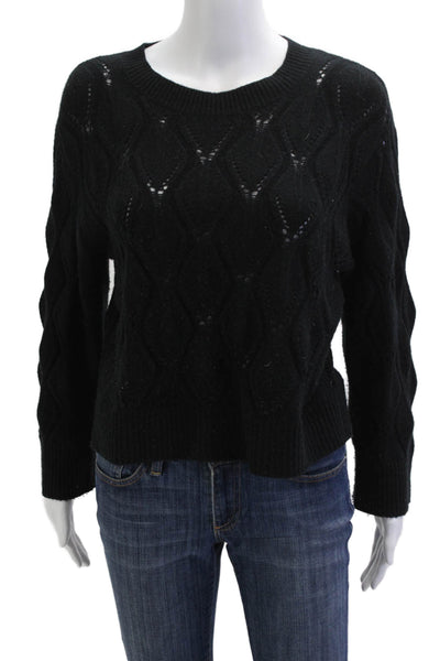 Autumn Cashmere Womens Pullover Argyle Crewneck Black Long Sleeve Size S