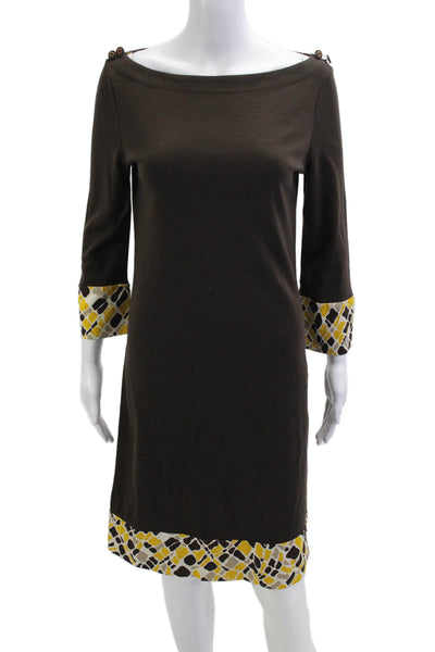 Tory Burch Womens Shift Dress Brown Geometric 3/4 Sleeve Knee-Length Size S