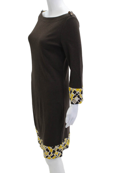 Tory Burch Womens Shift Dress Brown Geometric 3/4 Sleeve Knee-Length Size S