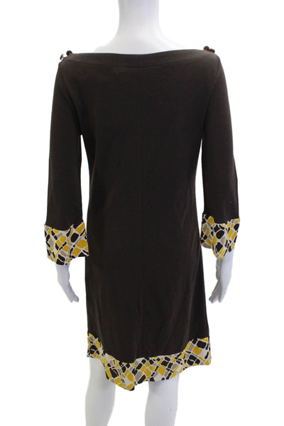 Tory Burch Womens Shift Dress Brown Geometric 3/4 Sleeve Knee-Length Size S