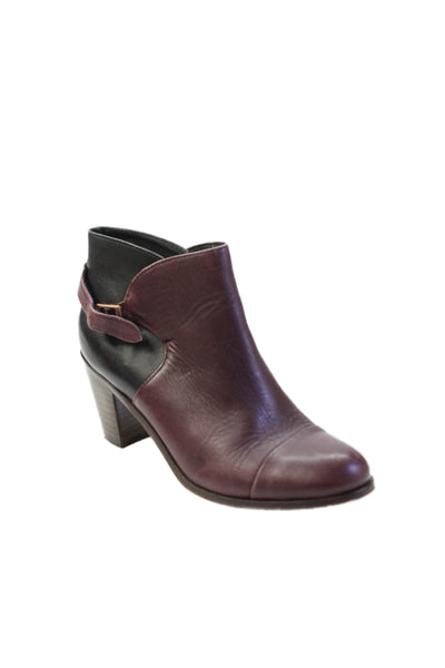Samantha Pleet Womens Leather Belted Ankle Boots Purple Black Size 8 B