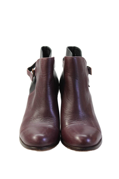 Samantha Pleet Womens Leather Belted Ankle Boots Purple Black Size 8 B