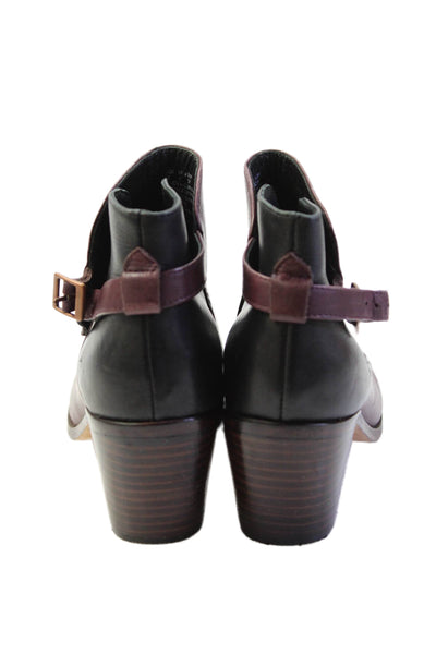Samantha Pleet Womens Leather Belted Ankle Boots Purple Black Size 8 B
