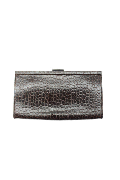 Banana Republic Womens Leather Crocodile Print Clutch Handbag Brown