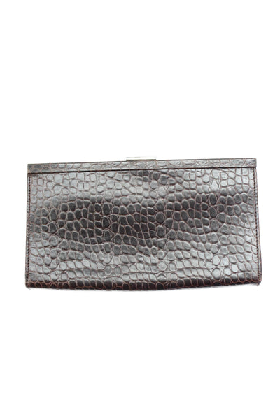Banana Republic Womens Leather Crocodile Print Clutch Handbag Brown