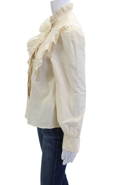 The Westside Women Beige High Neck Button Up Long Sleeve Blouse Size XS
