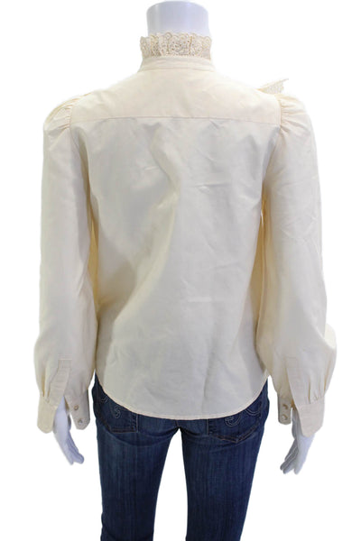 The Westside Women Beige High Neck Button Up Long Sleeve Blouse Size XS