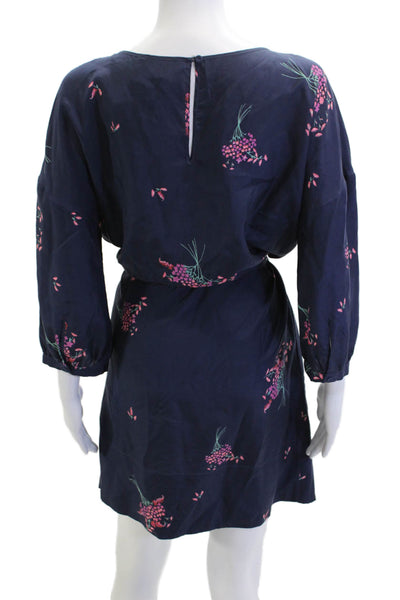 Band Of Outsiders Women Dark Blue Floral Silk Blouson Mini Dress 3/4 Size 2