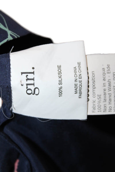 Band Of Outsiders Women Dark Blue Floral Silk Blouson Mini Dress 3/4 Size 2