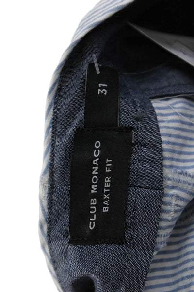 Club Monaco Mens Chino Shorts Light Blue Striped Cotton Size 31