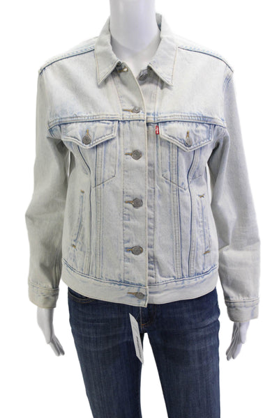 Levis Womens Light Blue Cotton Collared Button Front Jacket Long Sleeve Size XS