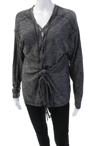 Lululemon Women Dark Gray Nylon V-Neck Drawstring Sweatshirt Long Sleeve Size S