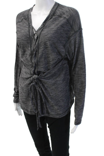 Lululemon Women Dark Gray Nylon V-Neck Drawstring Sweatshirt Long Sleeve Size S