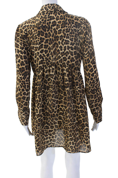 Zara Basic Womens Beige Animal Print Collared Long Sleeve Shirt Dress Size S