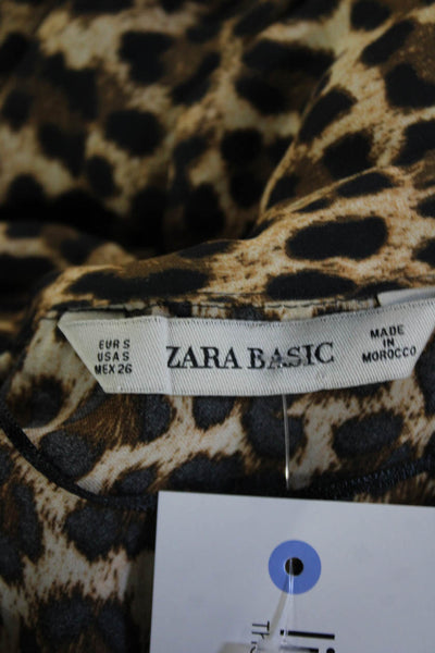 Zara Basic Womens Beige Animal Print Collared Long Sleeve Shirt Dress Size S