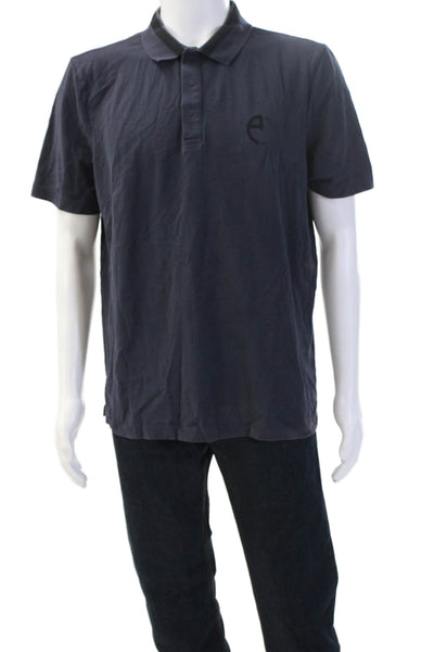 Armani Collezioni Mens Collared Cotton Polo Dark Blue Short Sleeve Size 2XL