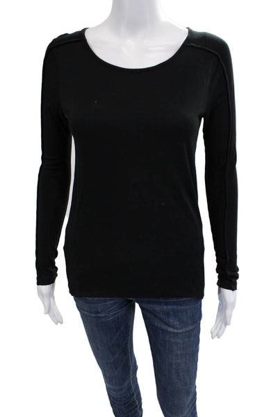 Vince Women Black Basic Jersey T-Shirt Rayon Long Sleeve Round Neck Size XS
