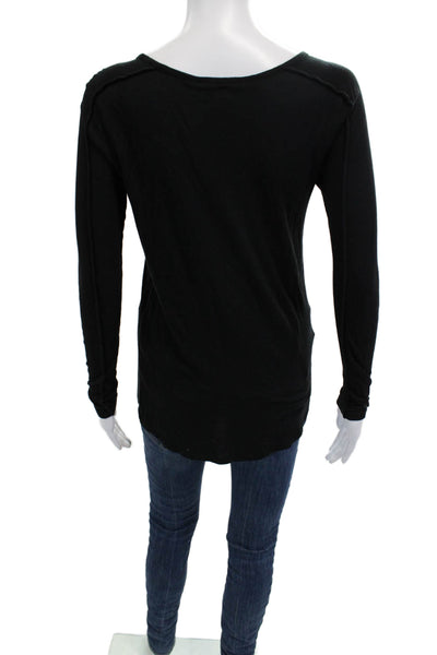 Vince Women Black Basic Jersey T-Shirt Rayon Long Sleeve Round Neck Size XS