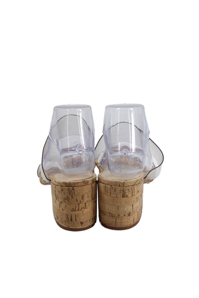 Schutz Womens PVC Strap Detail Cork Sole Heels Beige Size 8
