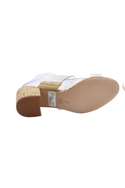 Schutz Womens PVC Strap Detail Cork Sole Heels Beige Size 8