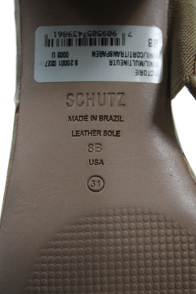 Schutz Womens PVC Strap Detail Cork Sole Heels Beige Size 8