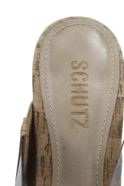 Schutz Womens PVC Strap Detail Cork Sole Heels Beige Size 8