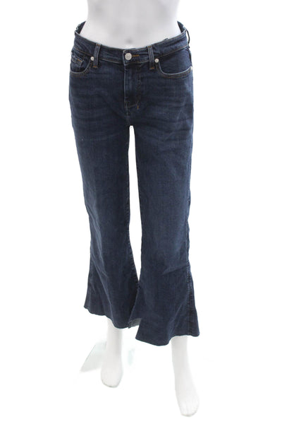 7 For All Mankind Women Cropped Flared Dark Blue Jeans Size 28
