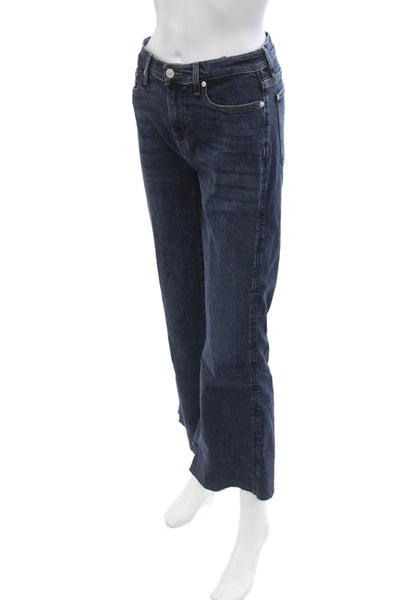 7 For All Mankind Women Cropped Flared Dark Blue Jeans Size 28