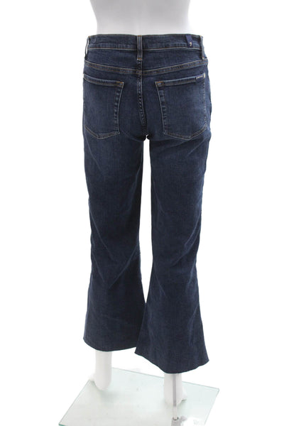 7 For All Mankind Women Cropped Flared Dark Blue Jeans Size 28