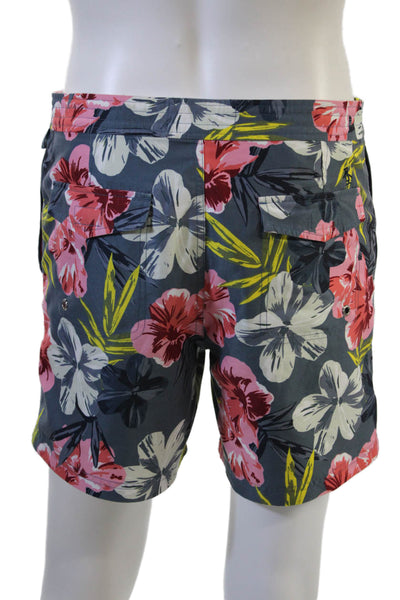 Penguin Mens Floral Drawstring Beach Shorts Dark Gray Polyester Size 32