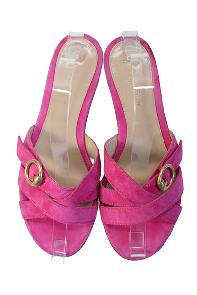 Gianvito Rossi Womens Suede Buckle Detail Slip On Flats Shoes Pink Size 7.5