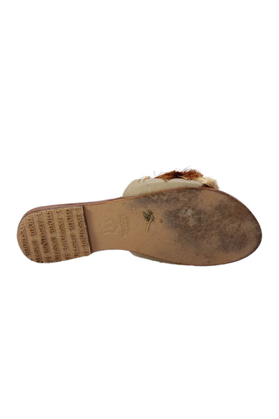 Mystique Womens Fringe Detail Open Toe Slip On Flat Sandals Shoes Brown Size 8