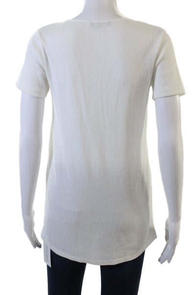 Zara Womens Basic Tunic Button Up V Neck White Short Sleeve Size S