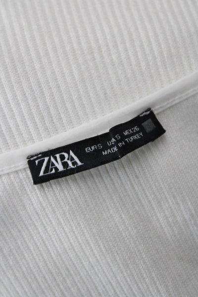Zara Womens Basic Tunic Button Up V Neck White Short Sleeve Size S