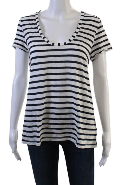 Splendid Women Black Striped Jersey T-Shirt Short Sleeve Round Neck Size M
