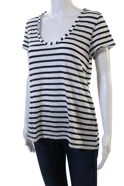 Splendid Women Black Striped Jersey T-Shirt Short Sleeve Round Neck Size M