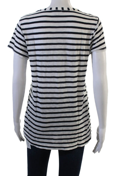 Splendid Women Black Striped Jersey T-Shirt Short Sleeve Round Neck Size M