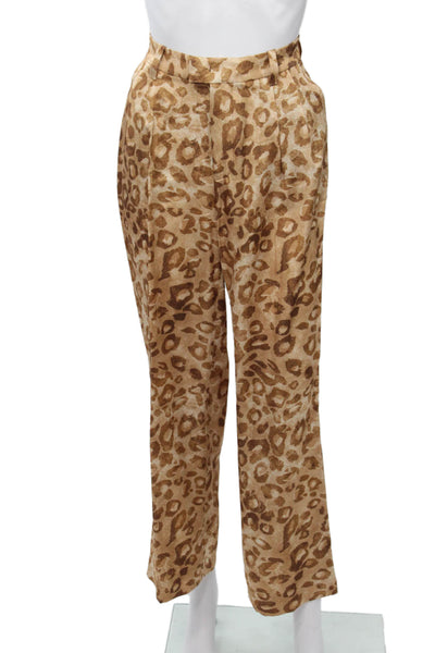 Favorite Daughter Women Dress Pants Beige Animal Print Button Size 2