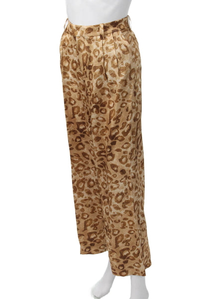 Favorite Daughter Women Dress Pants Beige Animal Print Button Size 2
