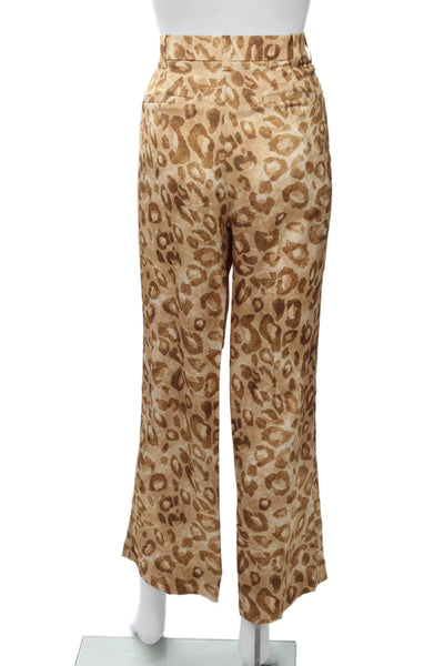 Favorite Daughter Women Dress Pants Beige Animal Print Button Size 2