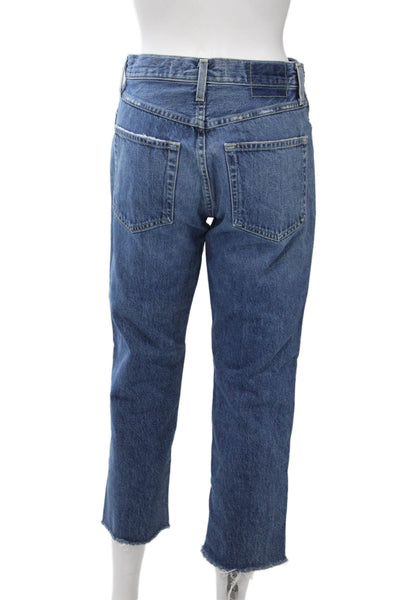 Amo Women Cropped Straight Jeans Blue Mid Rise Button 25 Inseam Denim Size 26