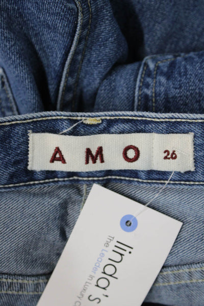 Amo Women Cropped Straight Jeans Blue Mid Rise Button 25 Inseam Denim Size 26