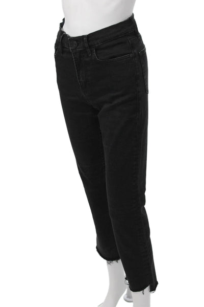 Frame Womens Ankle Cropped Black High Rise Denim Jeans Button Size 27