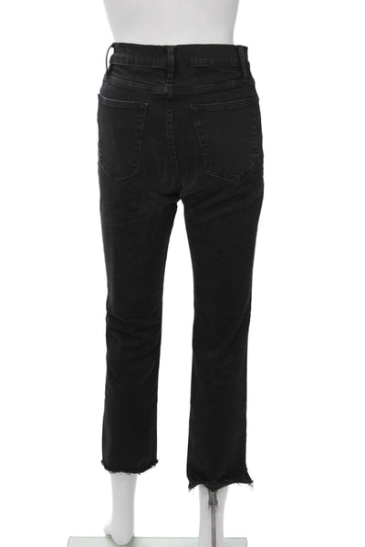 Frame Womens Ankle Cropped Black High Rise Denim Jeans Button Size 27