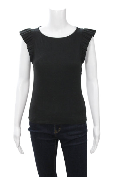 J Crew Women Basic Tank Black Round Neck Cotton Modal Blend Size XS