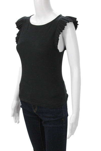 J Crew Women Basic Tank Black Round Neck Cotton Modal Blend Size XS