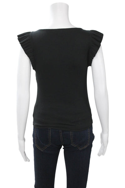 J Crew Women Basic Tank Black Round Neck Cotton Modal Blend Size XS